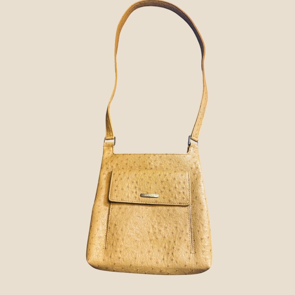 Nine West Mustard Yellow Ostrich Embossed Crossbody Bag Wallet Organizer